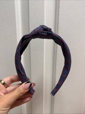 J. Crew Knotted Plaid Headband in Navy and Red